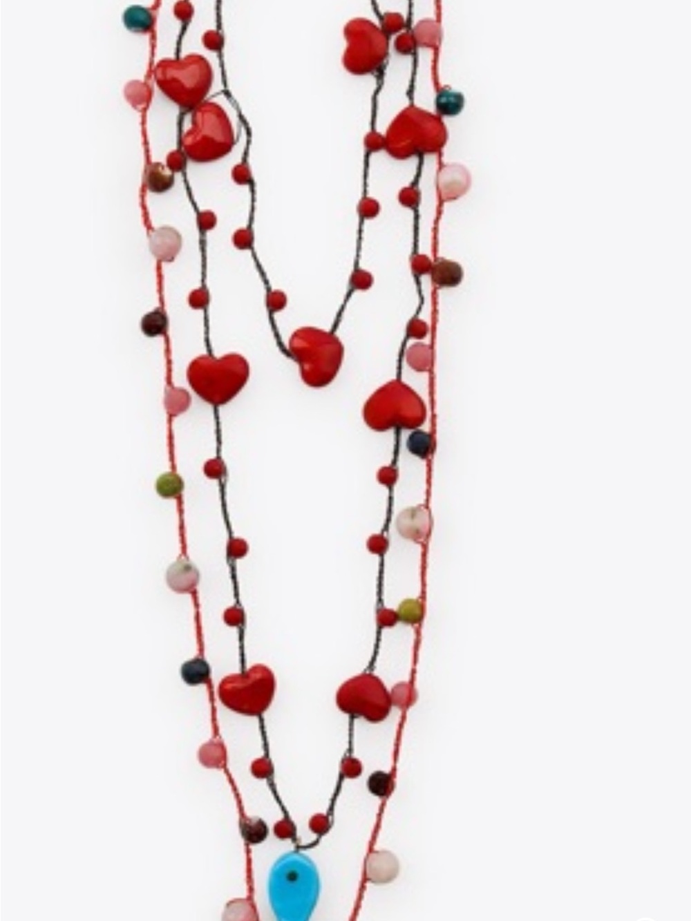 Zara Red Multi-Strand Heart Bead Necklace with Blue Accent